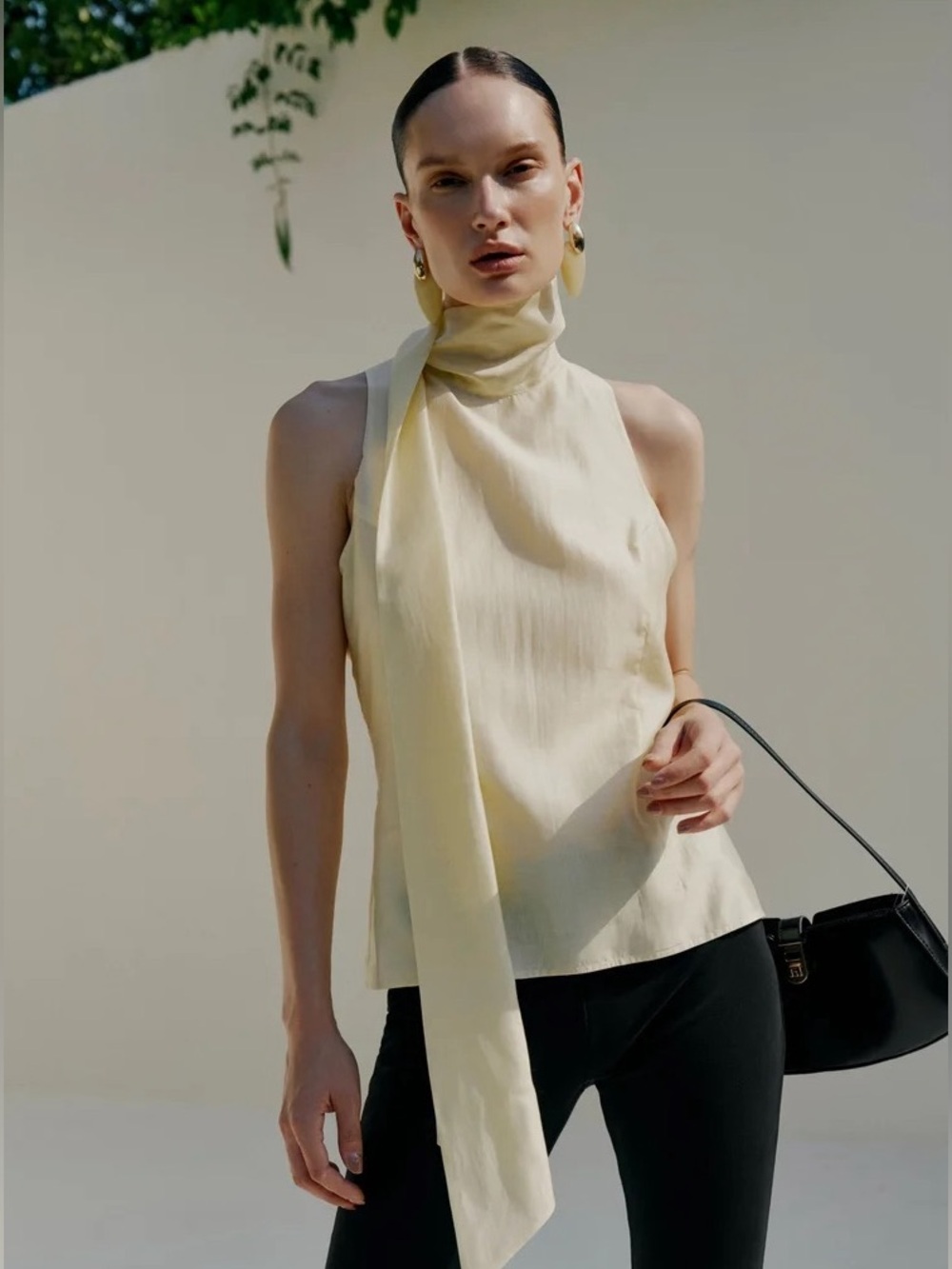 NWT Zara Cream Satin-Effect Scarf Neck Halter Top Size M